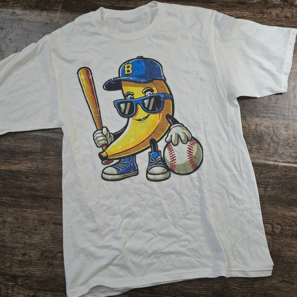 SAVANNAH BANANAS Graphic Tee Mens S White Excellent Baseball Cartoon Shirt